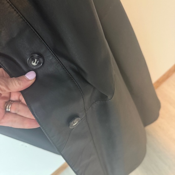 Damselle Vintage Leather jacket long trench duster flared swing style - Picture 6 of 10